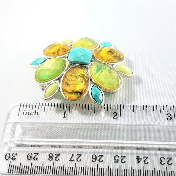 Vintage Liz Claiborne Faux Gemstone Brooch, Glass Cabs, 1990s, 2 1/4 Inches - Picture 7 of 10
